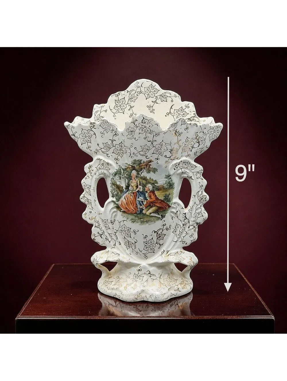 Antique Royal China 22Kt Gold Victorian Portrait Double Handle Vase Urn Decor 9